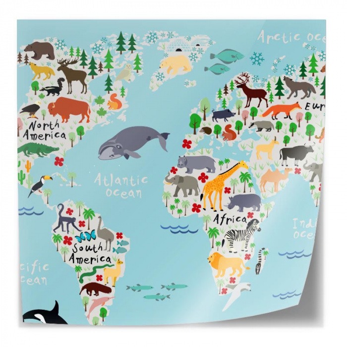 Adesivo da tavolo Mappa del mondo animali