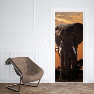 Adesivo per porta Elefante al tramonto