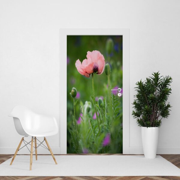 Adesivo per porta Papavero rosa