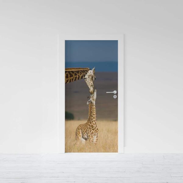 Adesivo per porta Giraffa con cucciolo