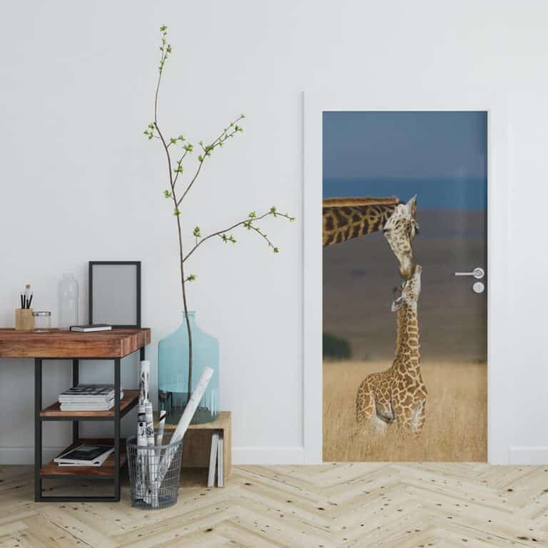 Adesivo per porta Giraffa con cucciolo