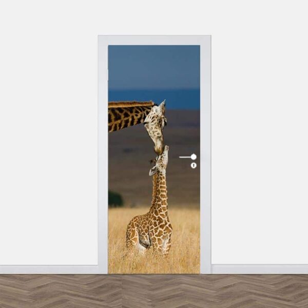Adesivo per porta Giraffa con cucciolo