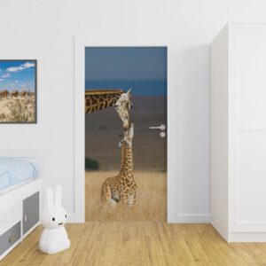 Adesivo per porta Giraffa con cucciolo