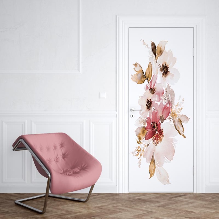 Adesivo per porta Fiori ad acquerello