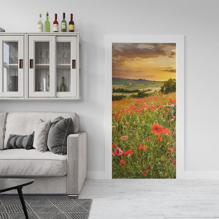 Adesivo per porta papaveri e tramonto