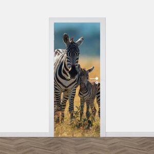Adesivo per porta Zebra con cucciolo