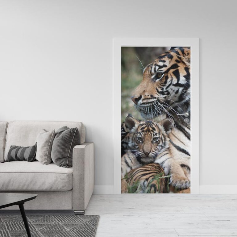 Adesivo per porta Tigre e tigrotto
