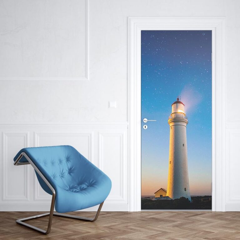 Adesivo per porta Faro al tramonto
