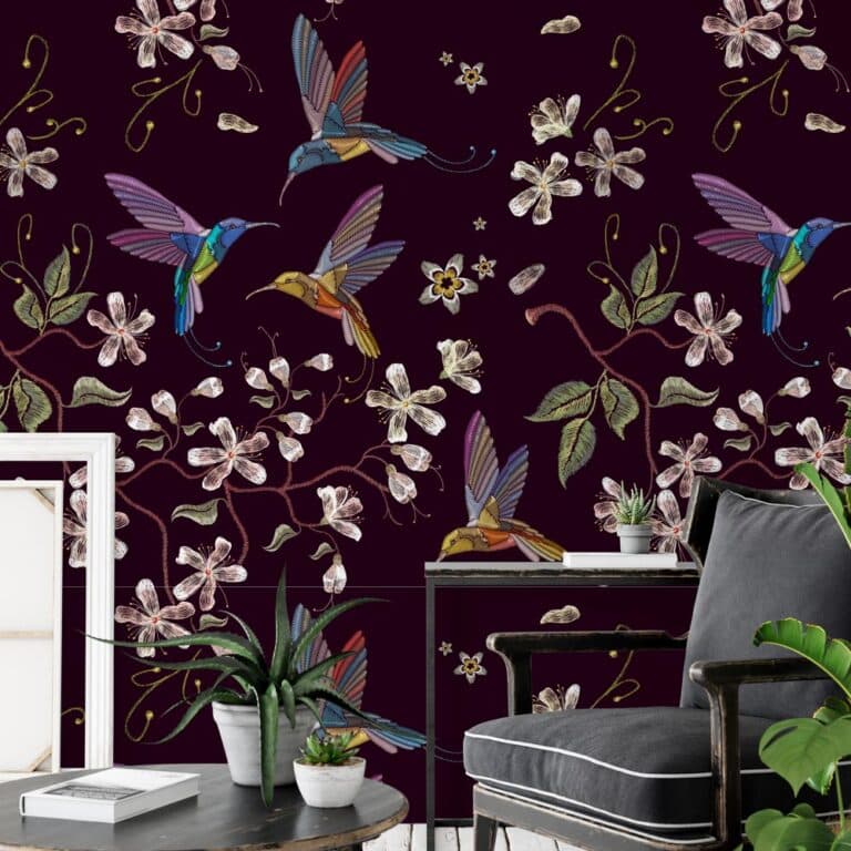 Carta da parati Colibrì e fiori