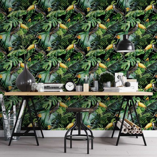 carta da parati tucani nella foresta