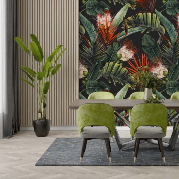 Carta da parati Foglie tropicali e fiori stanza
