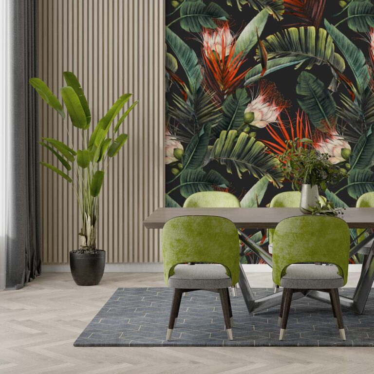 Carta da parati Foglie tropicali e fiori stanza