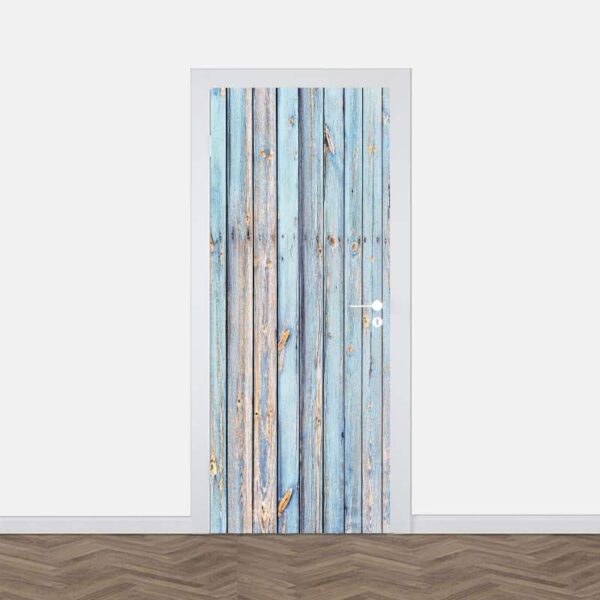 Adesivo per porta Assi di legno azzurro
