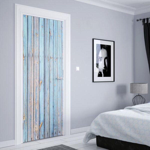 Adesivo per porta Assi di legno azzurro