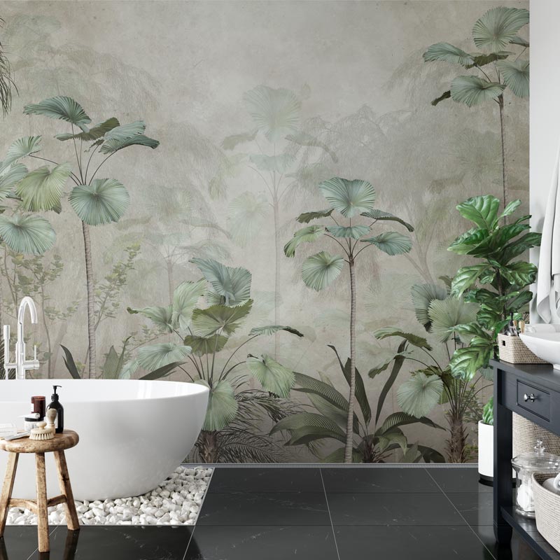 Carta da parati per bagno Giungla delicata