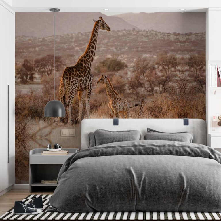 Carta da parati giraffa con piccolo stanza